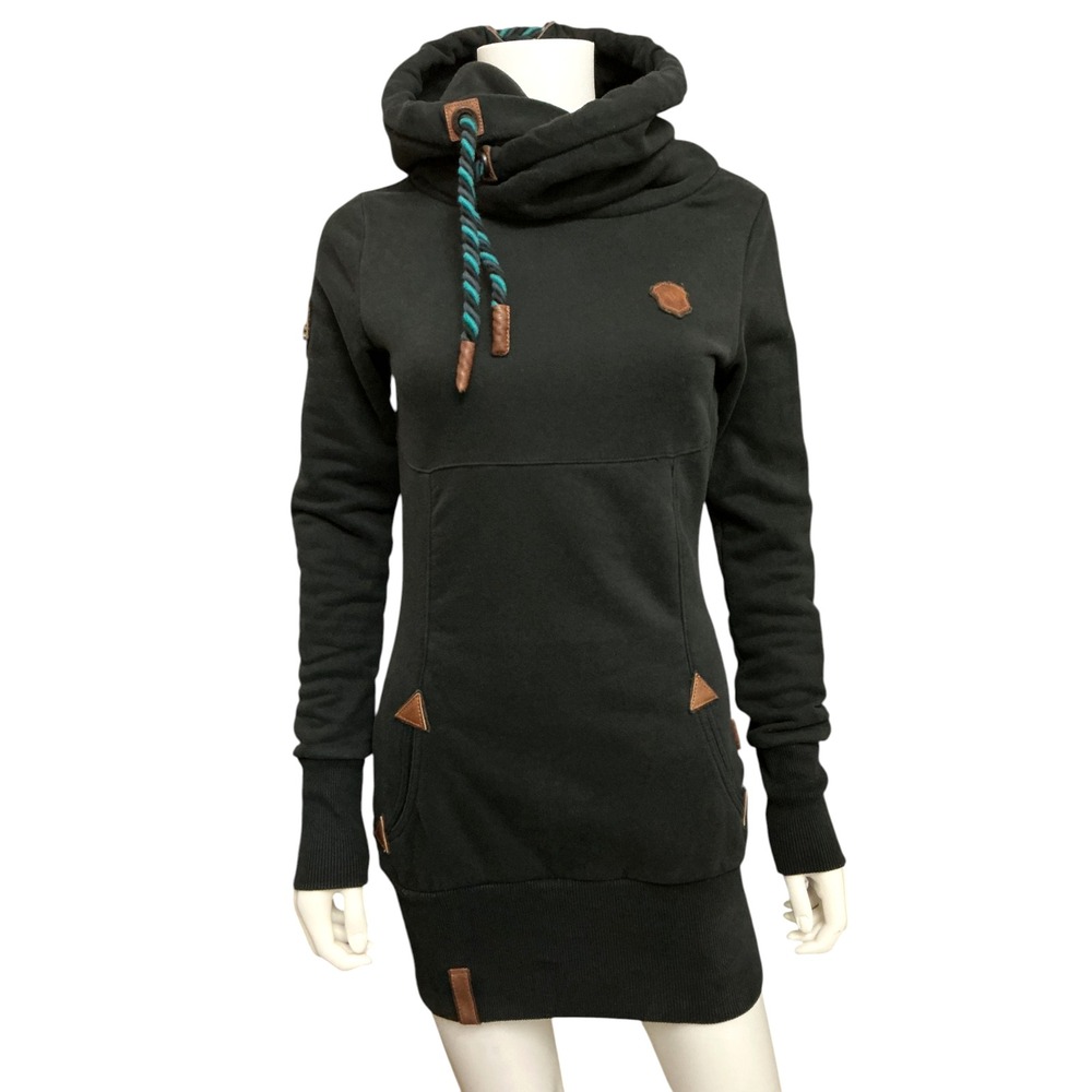 Naketano Womens Cowl Neck Longline Pullover Hoodie Dress Size S Fits XS